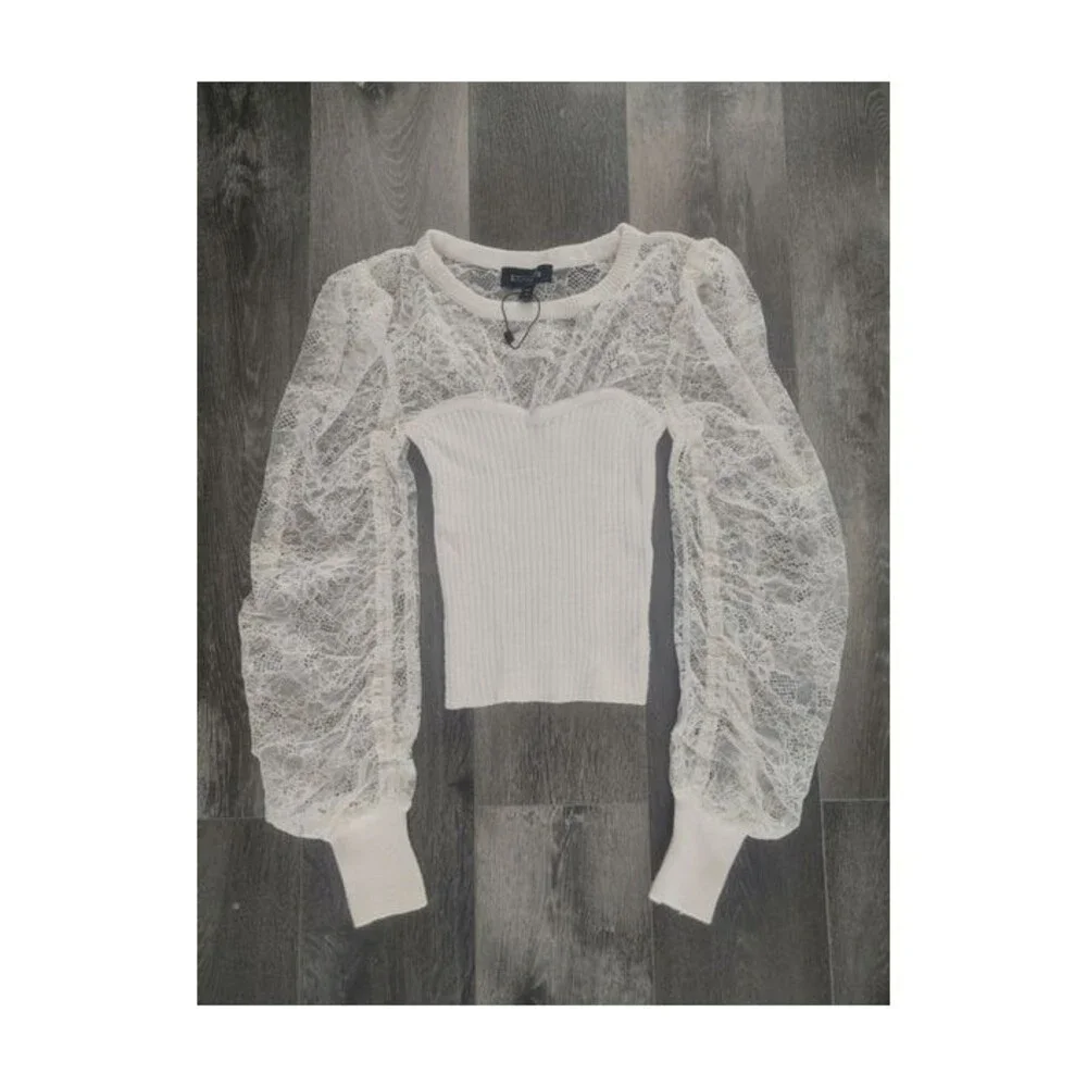 Express Off White Lace Arms Chest Sweater Blouse Top XS
